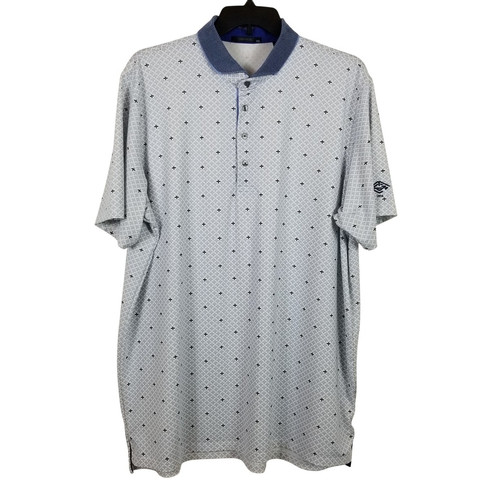 Greyson Mens 2XL Golf Polo Shirt Blue Geometric Insect Print Stretch Performance